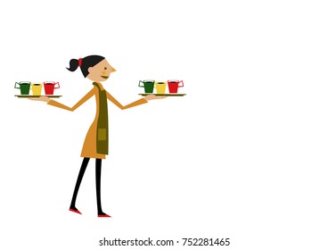 Waitress carrying coffee.