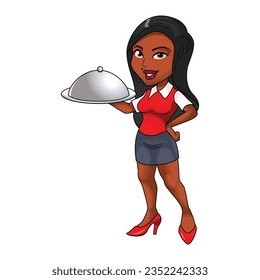 waitress cartoon character serve food