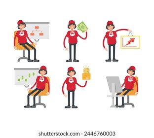 waitress characters set in various poses vector illustration