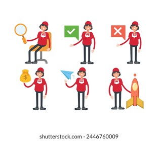 waitress characters set in various poses vector illustration