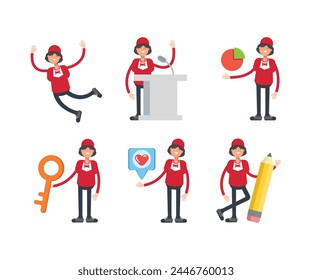 waitress characters set in various poses vector illustration