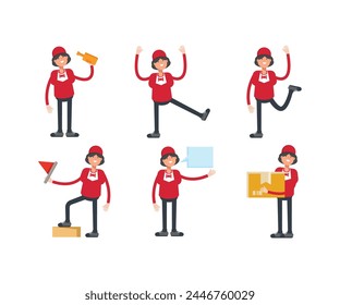 camarera personajes ambientados en varias poses Ilustración vectorial