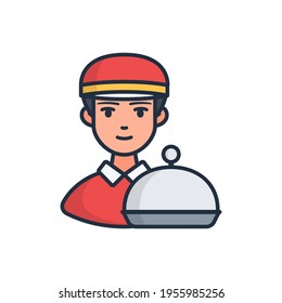 waitress delivery filled icon vector illustration design, this vector is suitable for icons, logos, illustrations, stickers, books, covers, etc.