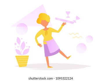 Waitress falls Vector. Cartoon. Isolated art on white background. Flat
