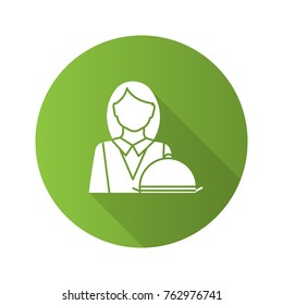 Waitress flat design long shadow glyph icon. Restaurant worker. Vector silhouette illustration