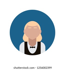 Waitress flat icon isolated on blue background. Simple Professions sign symbol in flat style. Professions elements Vector illustration for web and mobile design.