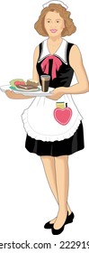 Waitress with Food Vector Illustration