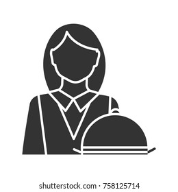 Waitress glyph icon. Restaurant worker. Silhouette symbol. Negative space. Vector isolated illustration