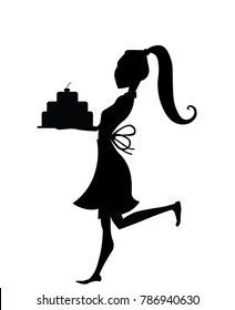 Waitress holding cake silhouette