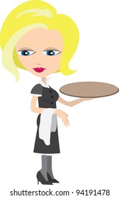 Waitress holding an empty tray
