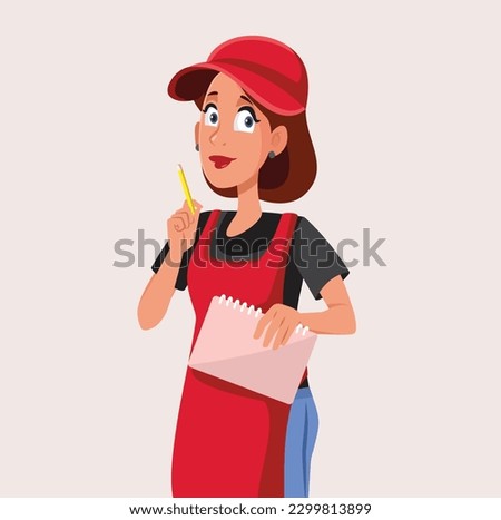 
Waitress Holding a Pen and Notepad Taking Order Vector Cartoon. Service waiter working in a restaurant remembering the menu

