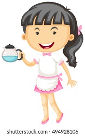 Camarera sosteniendo un recipiente de té en la ilustración de la mano