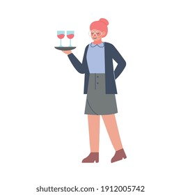 Kellnerei mit zwei Gläser aus rotem Weinkellerstil, Vektorgrafik