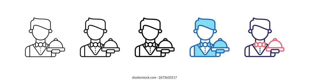 Ícone De Garçonete Em 5 Estilos Diferentes Definir Coleção.