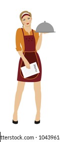 Waitress isolated on white. Young waitress, Girl in uniform. Vector illstration.
