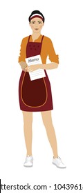 Waitress isolated on white. Young waitress, Girl in uniform. Vector illstration.
