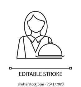 Waitress linear icon. Restaurant worker. Thin line illustration. Contour symbol. Vector isolated outline drawing. Editable stroke