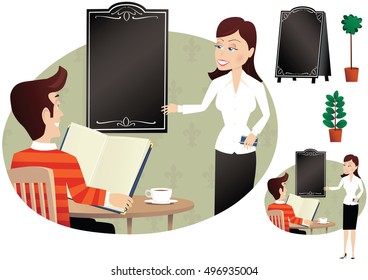 Waitress and male customer.