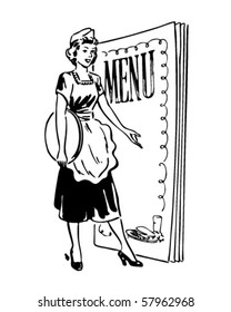 Waitress With Menu Behind - Retro Clip Art