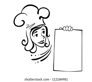Waitress with menu for restaurant design. Vector illustration