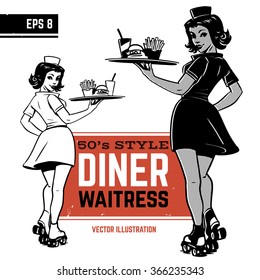 Waitress On Roller Skates. Drive-in Waitress. 50's Diner Waitress