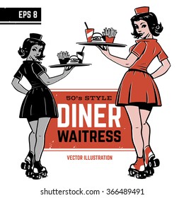 waitress on roller skates. drive-in waitress. 50's diner waitress