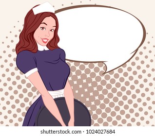 waitress pin up, retro, cloud