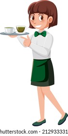 A Waitress Serving Coffee And Tea Illustration