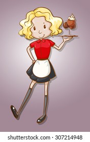 Waitress serving ice cream illustration