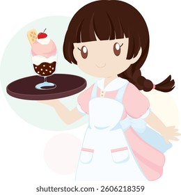 Waitress Serving Sundae Ice Cream
