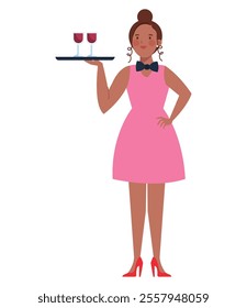 waitress serving wine isolated design