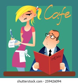 waitress takes an order from a customer in the cafe
