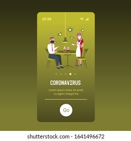 waitress taking order from client in mask to prevent epidemic MERS-CoV floating influenza wuhan 2019-nCoV pandemic health risk concept full length smartphone screen mobile app copy space vector