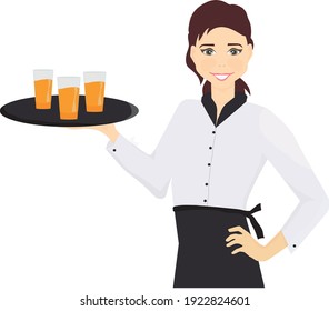 a waitress with a tray in her hands