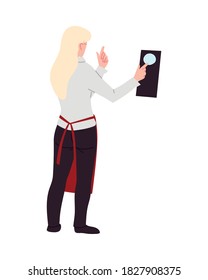 camarera con uniforme y menú en mano en el diseño de ilustraciones vectoriales de fondo blanco
