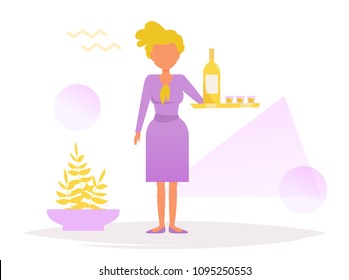 Waitress Vector. Cartoon. Isolated art on white background. Flat