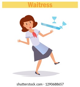 Waitress. Vector. Cartoon. Isolated art on white background. Flat