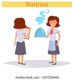 Waitress Vector. Cartoon. Isolated art on white background. Flat 