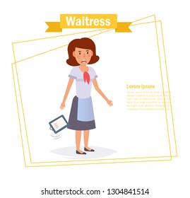 Waitress Vector. Cartoon. Isolated art on white background. Flat