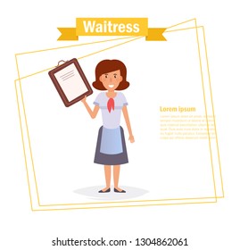 Waitress Vector. Cartoon. Isolated art on white background. Flat