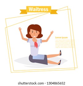 Waitress Vector. Cartoon. Isolated art on white background. Flat