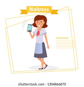 Waitress Vector. Cartoon. Isolated art on white background. Flat