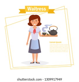 Waitress Vector. Cartoon. Isolated art on white background. Flat