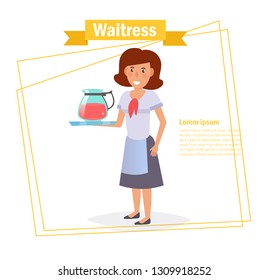 Waitress Vector. Cartoon. Isolated art on white background. Flat