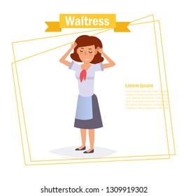 Waitress Vector. Cartoon. Isolated art on white background. Flat