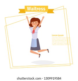Waitress Vector. Cartoon. Isolated art on white background. Flat
