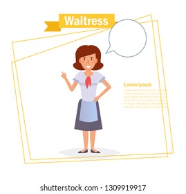 Waitress Vector. Cartoon. Isolated art on white background. Flat