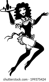 waitress, waitress vector, cheerful waitress
