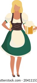 Waitress Wearing Traditional Bavarian Costume Semi Flat Color Vector Character. Full Body Person On White. Girl In Dirndl Isolated Modern Cartoon Style Illustration For Graphic Design And Animation