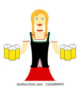 Waitress wit beer mugs decorated